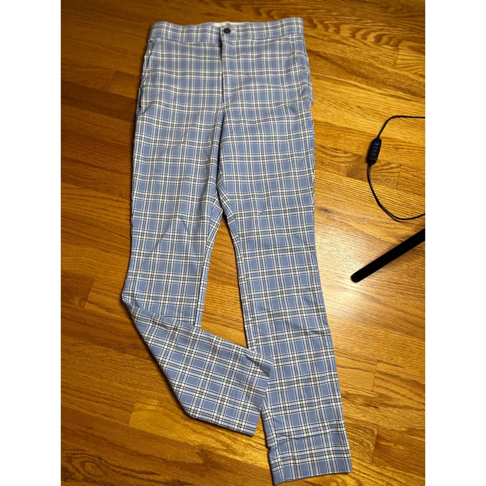 Hollister Ultra High Rise Plaid Knit  Pants Slim Fit  Blue White Size Medium